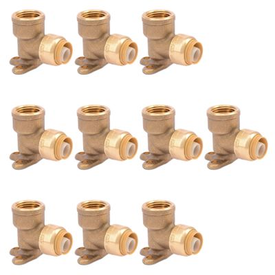 90 Degree Drop Ear Elbow, Push Fit Plumbing Fittings, Push-to-Connect, 1/2" x 1/2" NPT Female Adapter with Disconnect Clip, No Lead Brass for PEX, PE-RT, CPVC Pipe - Pack of 10