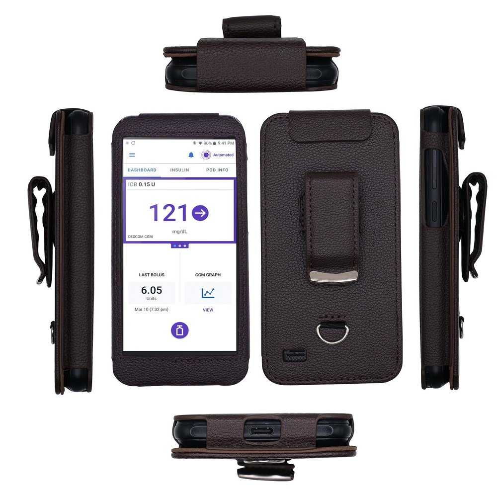 Fitted Leather Case with Belt Clip for Omnipod 5 Receiver (Continuous Glucose Monitoring) (DBROWN)