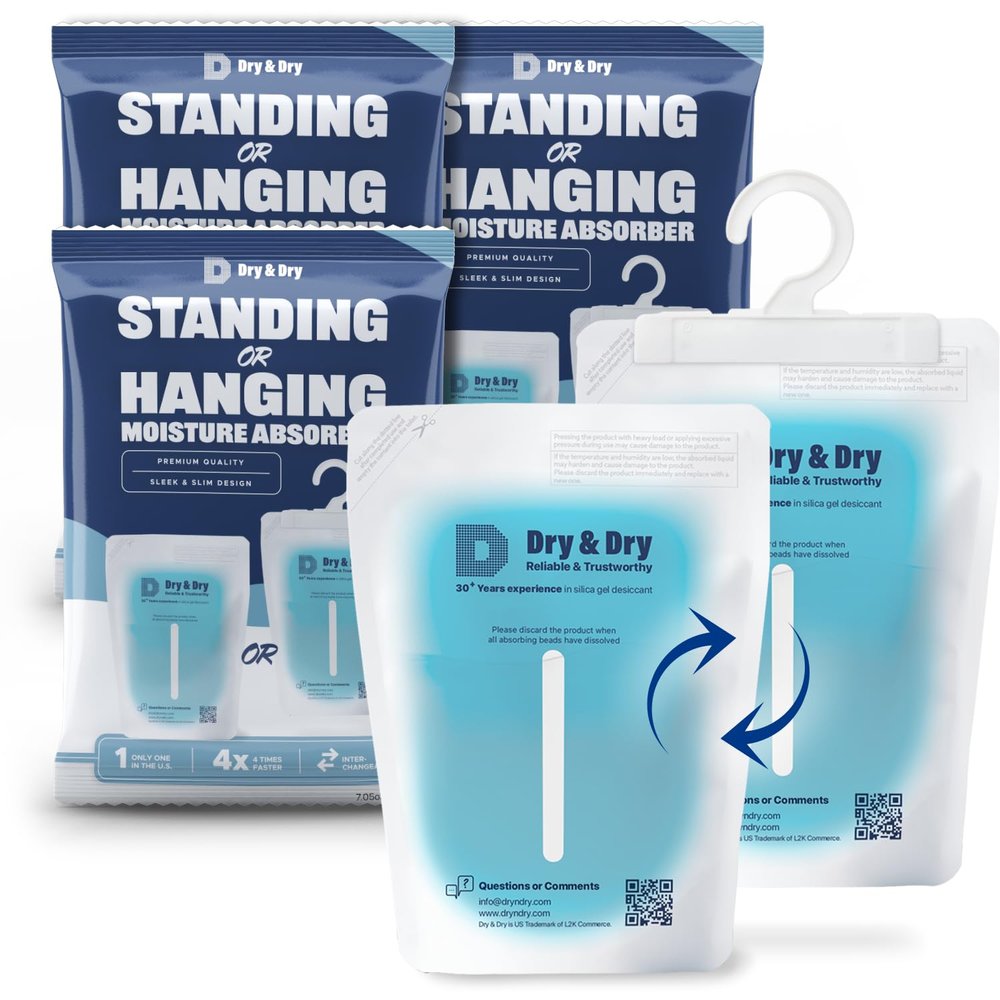 Dry & Dry 3 Packs Hybrid Moisture Absorbers & Musty Odor Eliminator Dehumidifier to Control Excess Moisture for Basements, Closets, Bathrooms, Laundry Rooms. Moisture Absorbers