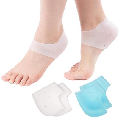 2 Pairs Silicone Heel Protectors for Shoes Slim Gel Heel Sleeves for Blister Prevention, Cracked Heels & Daily Comfort, Men & Women (Blue and White)