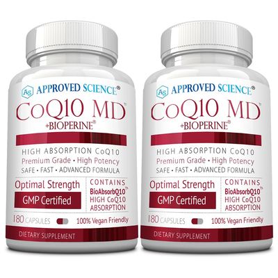Approved Science CoQ10 MD - Extra Strength Pure CoQ10 300mg with BioPerine for Faster Absorption - Optimal Support Supplement - Vegan - 6 Month Supply