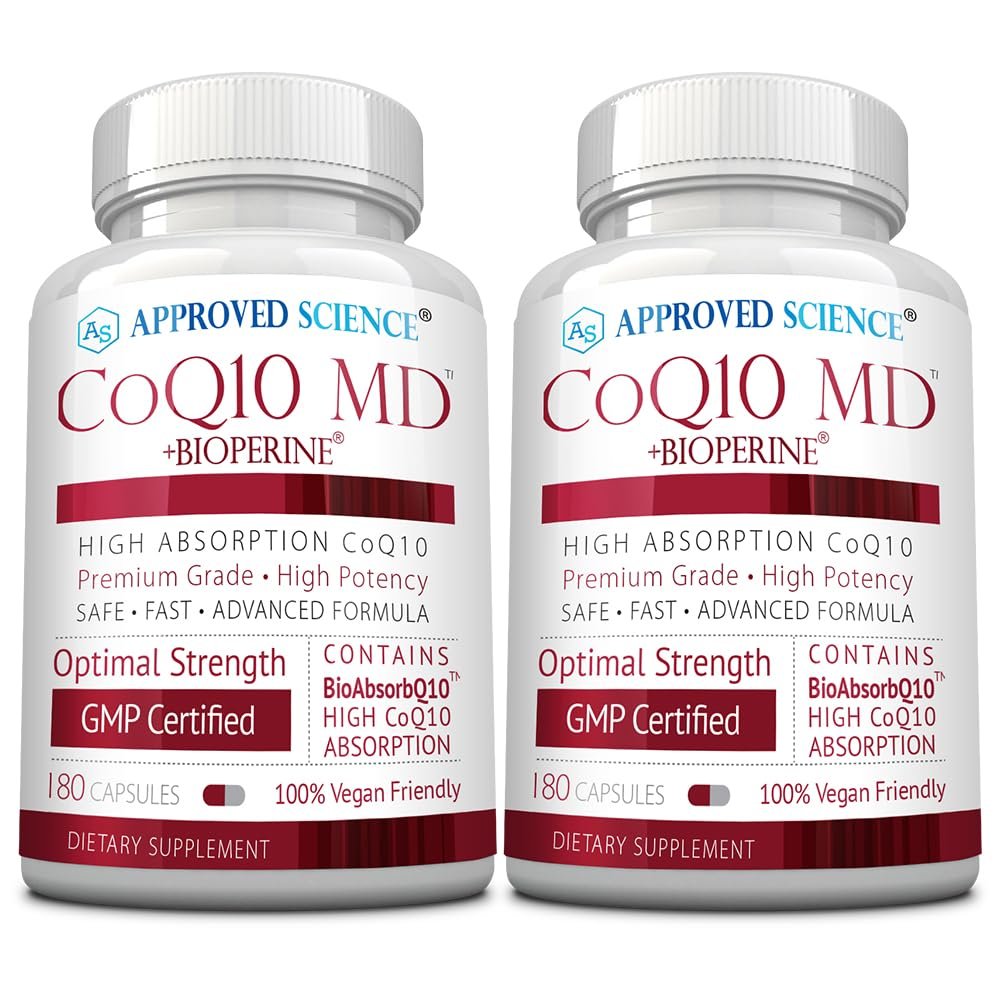 Approved Science CoQ10 MD - Extra Strength Pure CoQ10 300mg with BioPerine for Faster Absorption - Optimal Support Supplement - Vegan - 6 Month Supply
