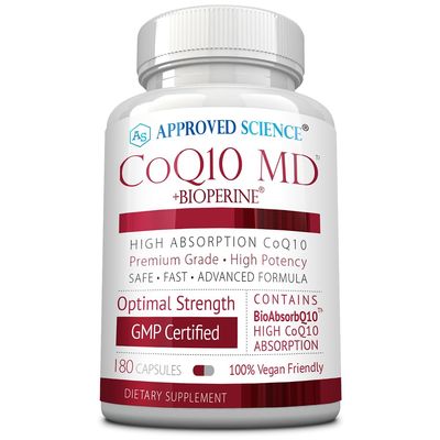 Approved Science CoQ10 MD - Extra Strength Pure CoQ10 300mg with BioPerine for Faster Absorption - Optimal Support Supplement - Vegan - 3 Month Supply