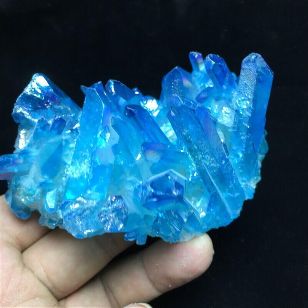 AtkitS Blue Halo Quartz Crystal vug Titanium Bismuth Silicon Cluster Rainbow (Size : 60-80g)