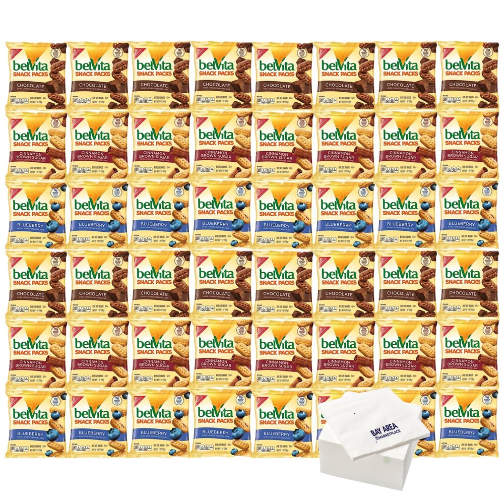 Belvita Breakfast Biscuits Bite-Size, Variety, 1 oz snack packs (Pack of 36) with Bay Area Marketplace Napkins
