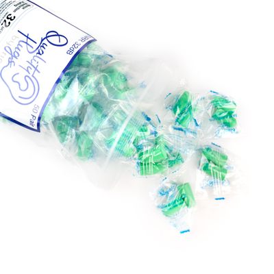 Quality Foam Earplugs 50 Pair- 32dB Noise Cancelling Disposable Individually Wrapped Packaged Bulk in Pairs Soft for Sleeping Travel Concert Shooting Hunting Study Work Construction Safety Green