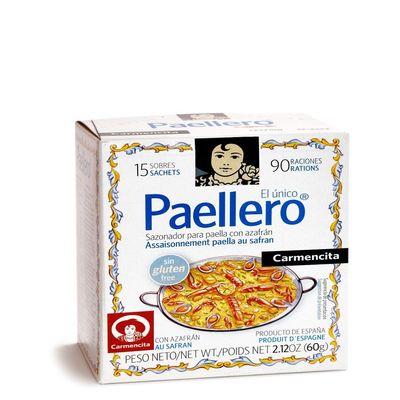 Carmencita. Traditional Paellero. Paella Seasoning with Saffron (15 sackets). 60g (2.12oz)