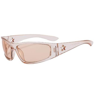 Wrap Around Oval Sunglasses Y2k Futuristic Punk Sports Sunglasses Pentagram Sunglasses (Champagne Frame Champagne Flakes)