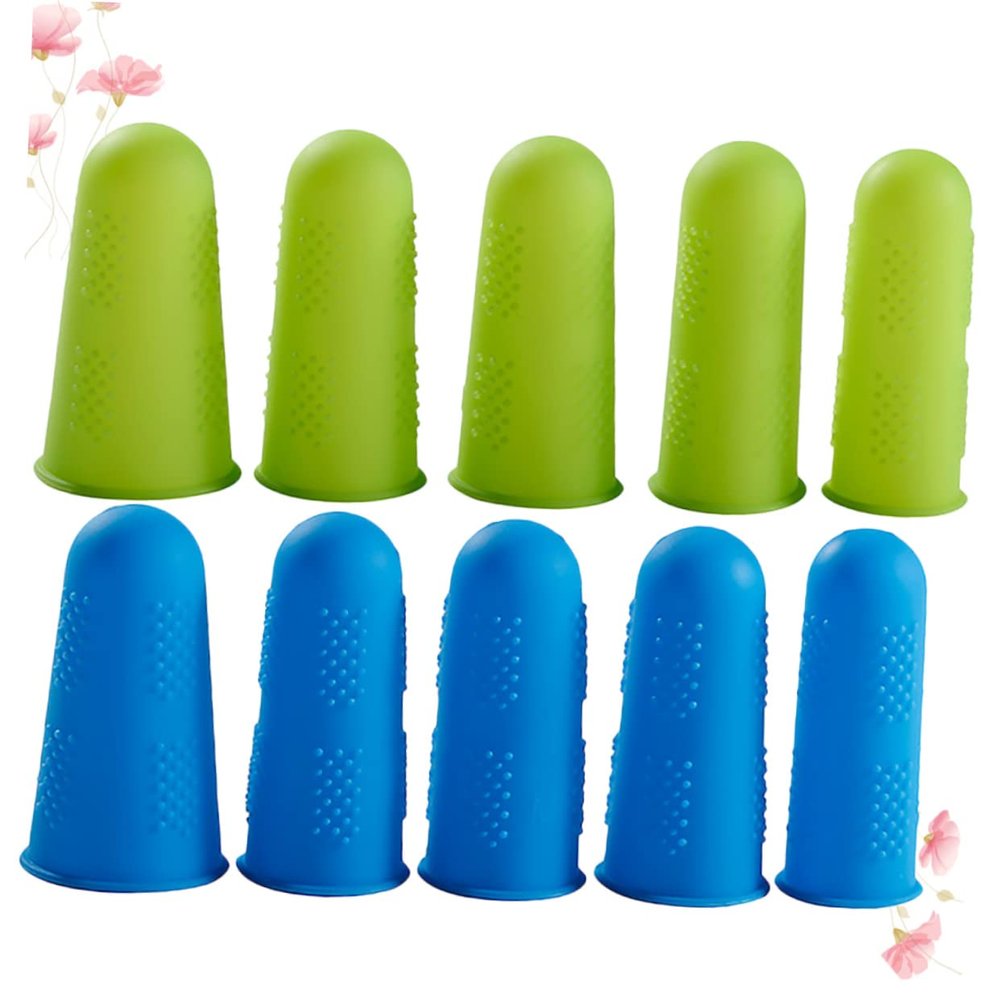 Healifty 10pcs Silicone Finger Protective Sleeves Anti-scalding Non- for Comfortable Use Heat-Resistant Fingertip Covers Blue and Green for Men and Women