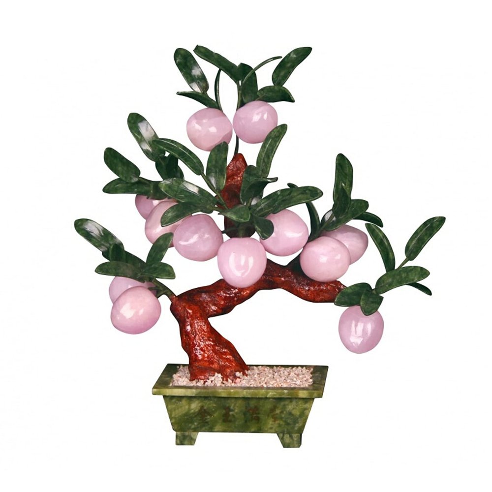 Artificial Trees Fake Plants Jade Pan Peach Bonsai Jade Faux Tree Jade Carving Crafts Perfect for Office Home Decoration Chinese Bonsai Ornaments Simulated Pine