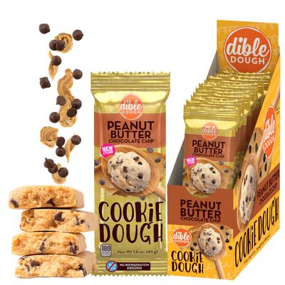 Dible Dough Edible Cookie Dough Bars, All Natural Ingredients, Low Calorie Healthy Snacks - 180 Calories per Serving, Non-refrigerated Snack Bars, 10-Pack (Peanut Butter Chocolate Chip)