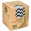 [500 Counts] Chunspak 5.75 inch Eco-friendly Disposable Short Paper Drinking Straws Bulk for Cocktail, Mixed Drinks - Black White Striped view 1