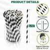 [500 Counts] Chunspak 5.75 inch Eco-friendly Disposable Short Paper Drinking Straws Bulk for Cocktail, Mixed Drinks - Black White Striped view 2