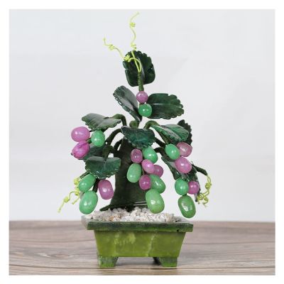 Artificial Trees Tabletop Bonsai Tree Craftsman Jade Grape Bonsai Creative High-end Ornaments Jade Carving Bonsai for Home Office Table Decor Simulated Pine