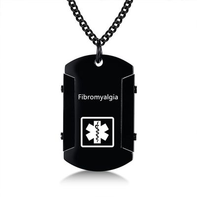 AMRECH Medical Alert ID Necklace for Men,Laser Engraved Fibromyalgia Stainless Steel Tag Pendant Necklaces Emergency Identification First Aid-Customizable