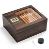 Cigar Humidor, Modern Glass Top Cedar Humidor Cigar Box with Digital Hygrometer, Humidifier, Handcrafted Cedar Wood Tray and Divider, Cigar Case Holds 25-50 Cigars, Cigar Accessories for Men view 1