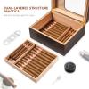 Cigar Humidor, Modern Glass Top Cedar Humidor Cigar Box with Digital Hygrometer, Humidifier, Handcrafted Cedar Wood Tray and Divider, Cigar Case Holds 25-50 Cigars, Cigar Accessories for Men view 2