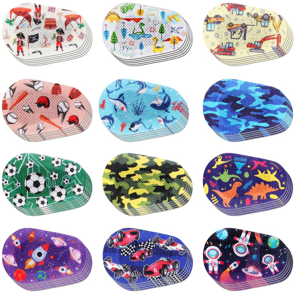 60 Pcs Adhesive Eye Patches for Kids Boys, 12 Styles Eye Patches Cute Boys Toddler Patch Bandages