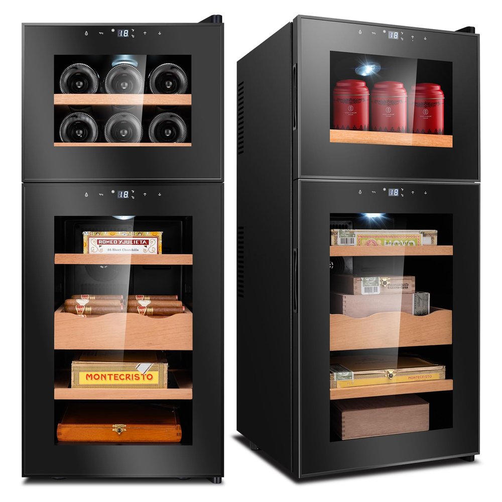 Electric Cigar Humidors Cooling, Heating Control System, Electronic Humidor Cabinet with Spanish Cedar Wood Shelves & Hygrometer Airtight Cigars Container (4 Layers 200 Capacity)