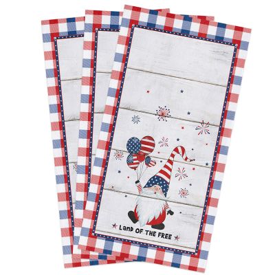 Savannan Kitchen Dish Cloths, Independence Day Land of The Free Gnome Flag Balloon Wood Red Blue Plaid Ultra Soft Absorbent Dish Towels for Drying Dishes Quick Drying Towels Dish Rags 3 Pack