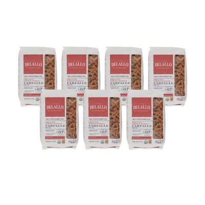 DeLallo Whole Wheat Farfalle Bowtie Pasta, 1 Pound Bag, 7 Pack, Butterfly Shape Noodles, 100% Organic, Imported from Italy, Made with Whole Durum Wheat Flour