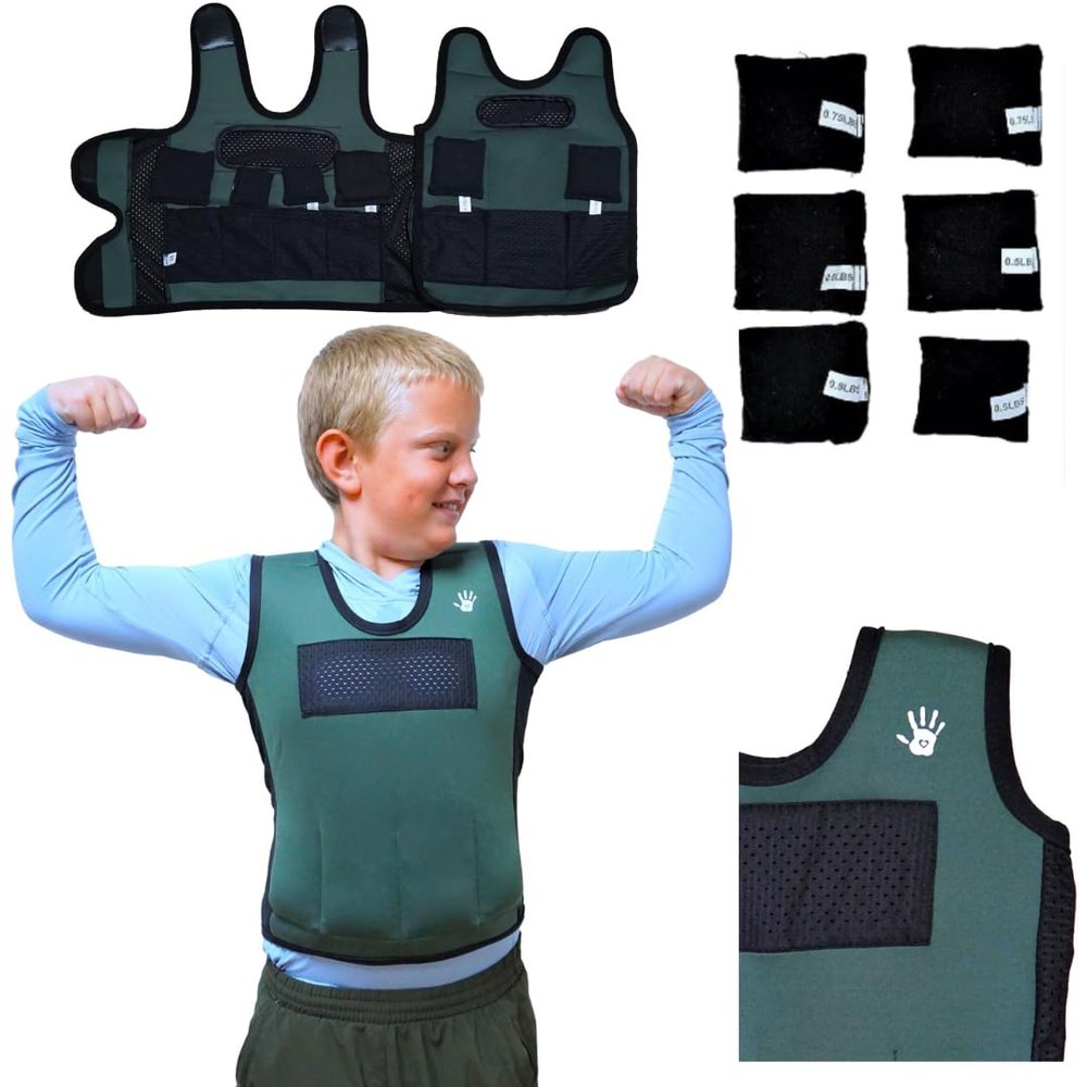 Weighted Vest for Kids - Adjustable Compression Vest (Large, Ages 10-12) with 6 Removable Weights - Breathable & Snug Fit Design for Sensory Play
