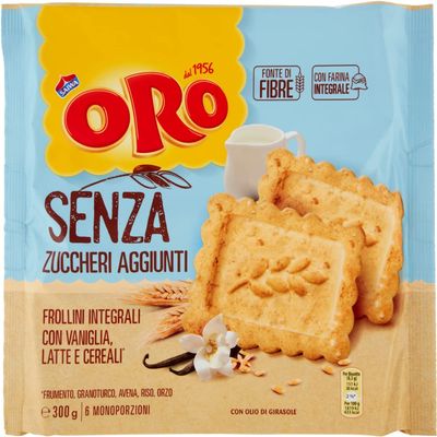 CAIYA Oro Saiwa Biscotti Frollini Intergali con Vaniglia, Latte e Cereali Senza Zuccheri Aggiunti 300g