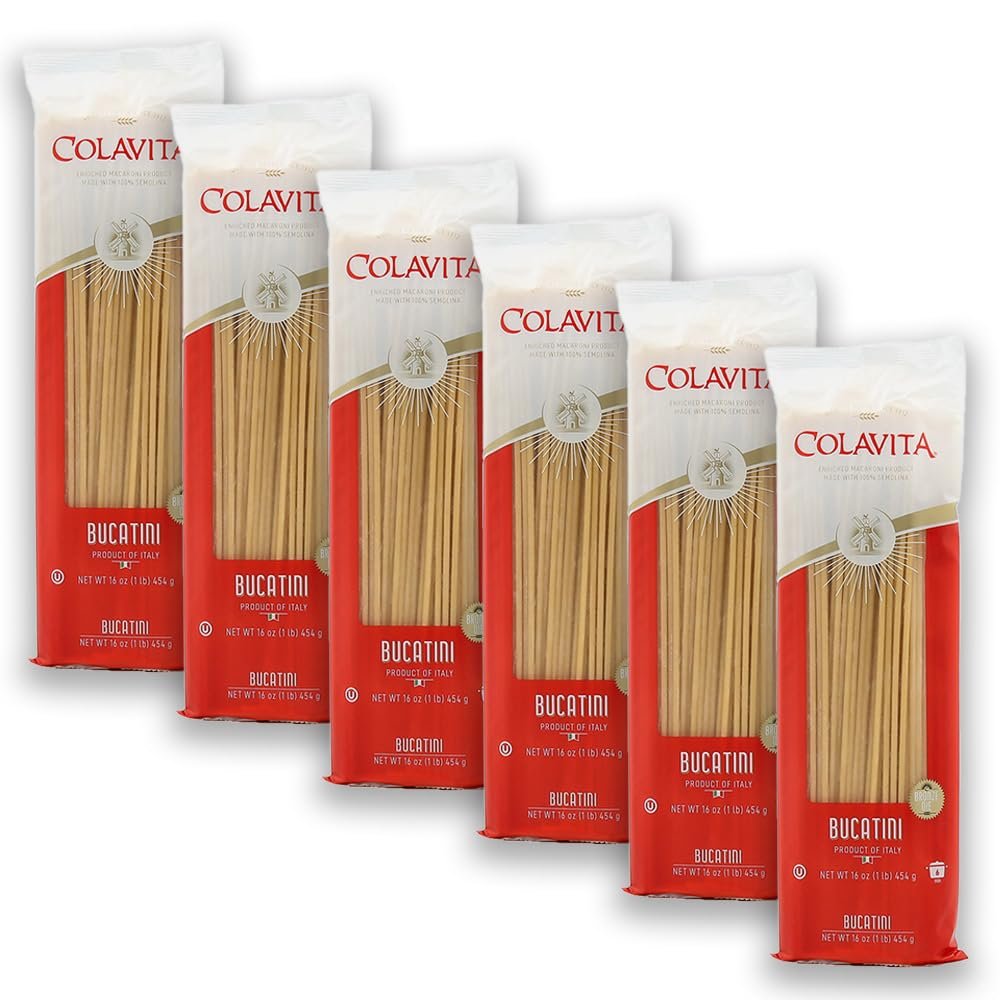 Colavita Bucatini Pasta Pack of 6 (1lb Bags) Authentic Italian Pasta Made with 100% Durum Wheat Semolina Perfect for Traditional Sauces, Carbonara, and Hearty Dishes