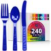 DecorRack Plastic Cutlery Set, Royal Blue Colored Plastic Silverware Sets for Parties, 240 Piece Bulk Heavy Duty Utensils (Royal Blue, 240 Pieces) view 1
