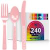 DecorRack Plastic Cutlery Set, Pink Colored Plastic Silverware Sets for Parties, 240 Piece Bulk Heavy Duty Utensils (Pink, 240 Pieces) view 1