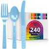 DecorRack Plastic Cutlery Set, Light Blue Colored Plastic Silverware Sets for Parties, 240 Piece Bulk Heavy Duty Utensils (Light Blue, 240 Pieces) view 1
