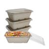 EcoQuality 24oz Disposable Bowls with Clear Lids - Rectangular Compostable Sugarcane Fiber Biodegradable Paper Bowls Eco-Friendly Take Out Food Storage Containers, Microwave Safe, Meal Prep (150 PACK) view 1