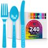 DecorRack Plastic Cutlery Set, Turquoise Colored Plastic Silverware Sets for Parties, 240 Piece Bulk Heavy Duty Utensils (Turquoise, 240 Pieces) view 1