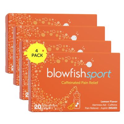 Blowfish Sport | 4 Pack | Pain Relief for Athletes | Eases Sore Muscles | Boosts Energy | Effervescent Formula Works Fast | Perfect for Morning Workouts