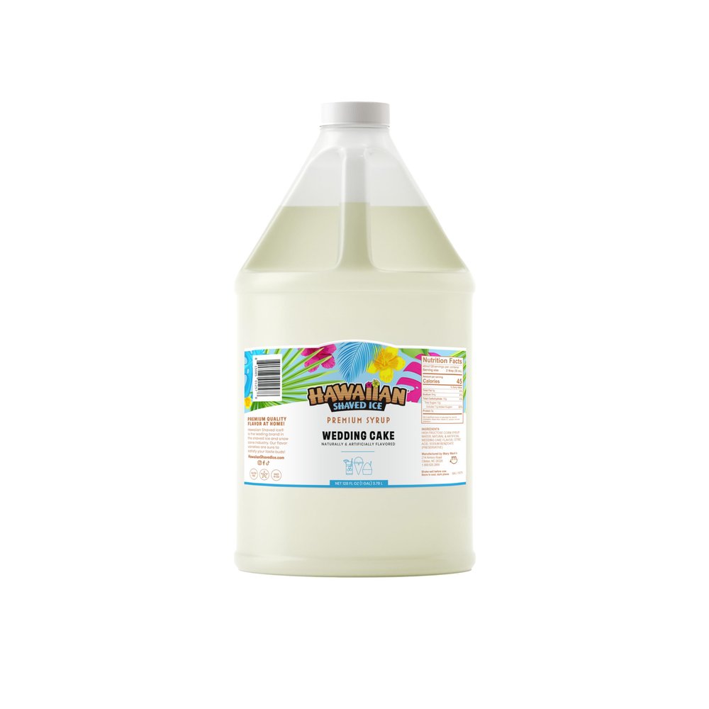 Hawaiian Shaved Ice Wedding Cake Syrup - Nut Soy Dairy Free - Flavor Fluffy & Crunchy Snow Cone Ice - Shelf Stable - Makes 64 Servings - 1 Gallon