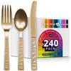 DecorRack Plastic Cutlery Set, Gold Colored Plastic Silverware Sets for Parties, 240 Piece Bulk Heavy Duty Utensils (Gold, 240 Pieces) view 1
