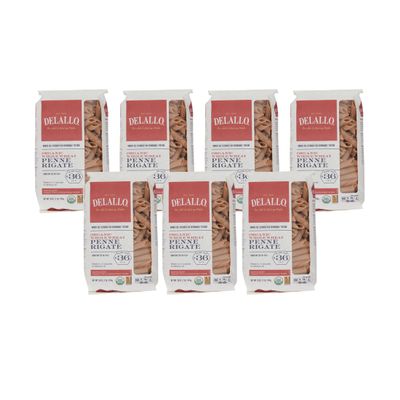 DeLallo Whole Wheat Penne Pasta, 1 Pound Bag, (7 Pack), 100% Certified Organic, Made in Italy, Whole Grain, Bronze Cut, Made with Only Durum Wheat Semolina Flour, Kosher, Vegan