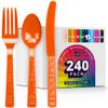 DecorRack Plastic Cutlery Set, Orange Colored Plastic Silverware Sets for Parties, 240 Piece Bulk Heavy Duty Utensils (Orange, 240 Pieces) view 1