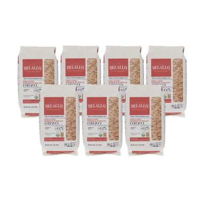 DeLallo Whole Wheat Orzo Pasta, 1 Pound Bag, Organic, Made with Only 100% Durum Wheat Flour, Made in Italy, Bronze Cut, Kosher, Non-GMO, All Natural, (7 Pack)