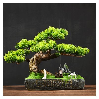 Fake Plants Artificial Bonsai Pine Tree Fake Plants Room Decor for Bedroom Aesthetic and Home Farmhouse Bathroom Decor, Height 11 Inchwith Cleaning Brush Bonsai Tree
