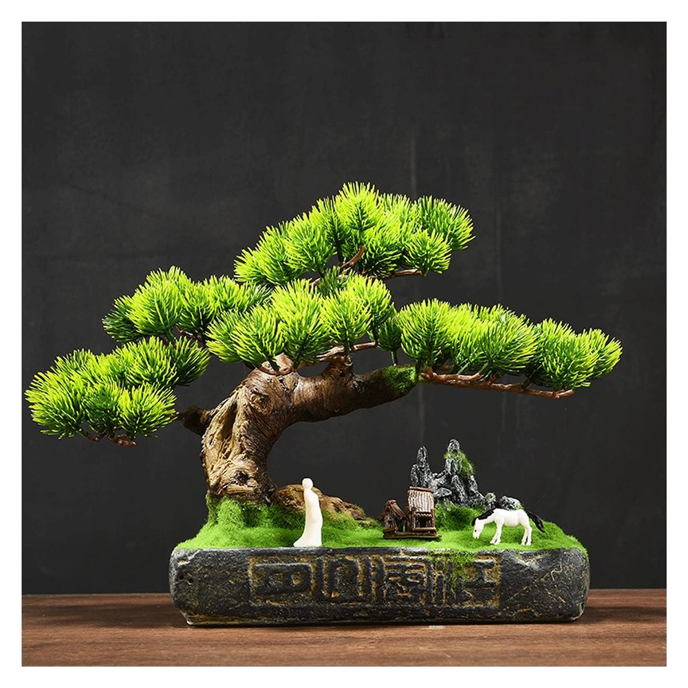 Fake Plants Artificial Bonsai Pine Tree Fake Plants Room Decor for Bedroom Aesthetic and Home Farmhouse Bathroom Decor, Height 11 Inchwith Cleaning Brush Bonsai Tree
