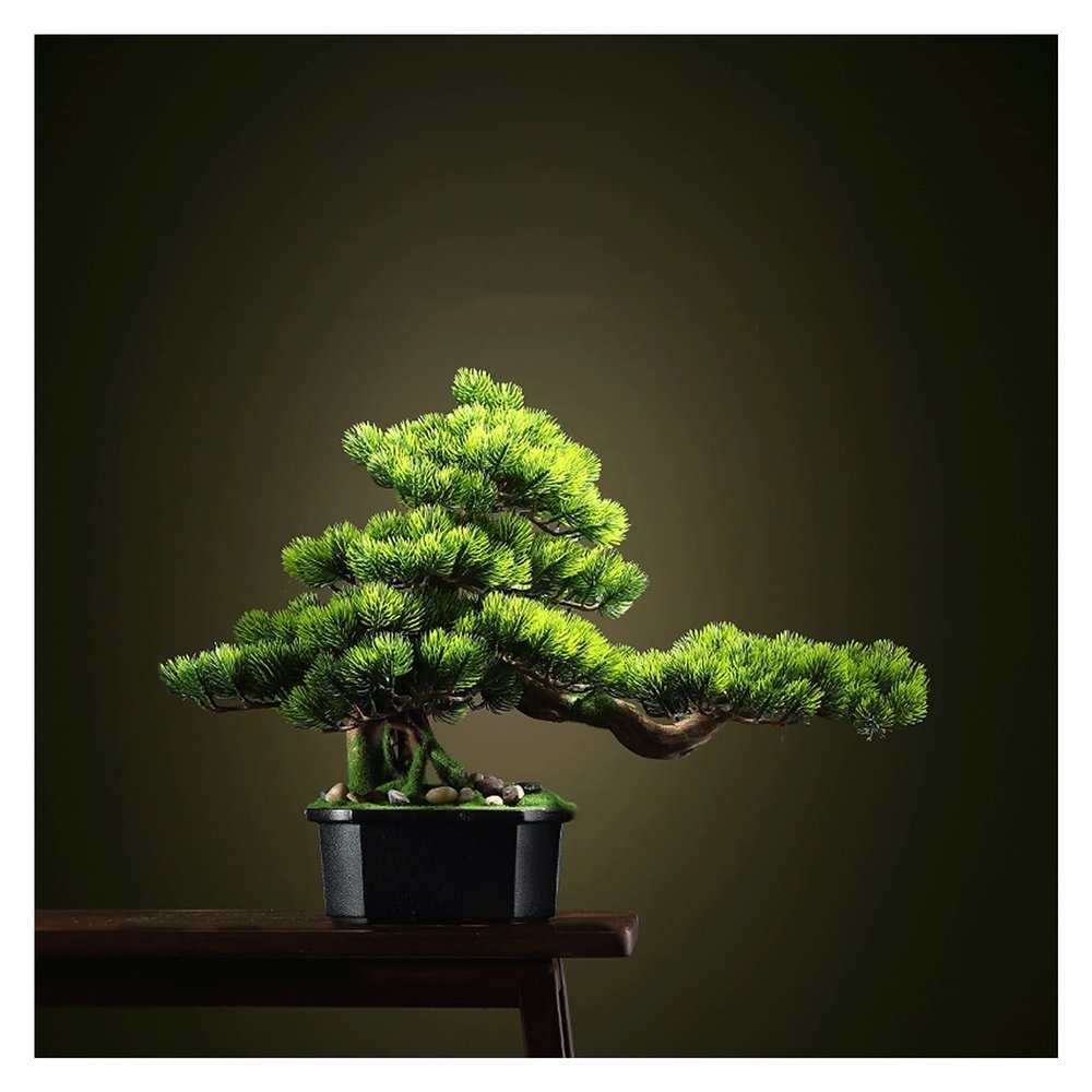 Fake Plants 16 Inches Artificial Bonsai Pine TreePotted Artificial House Plants for Zen Garden Dcor,with Cleaning Brush Bonsai Tree