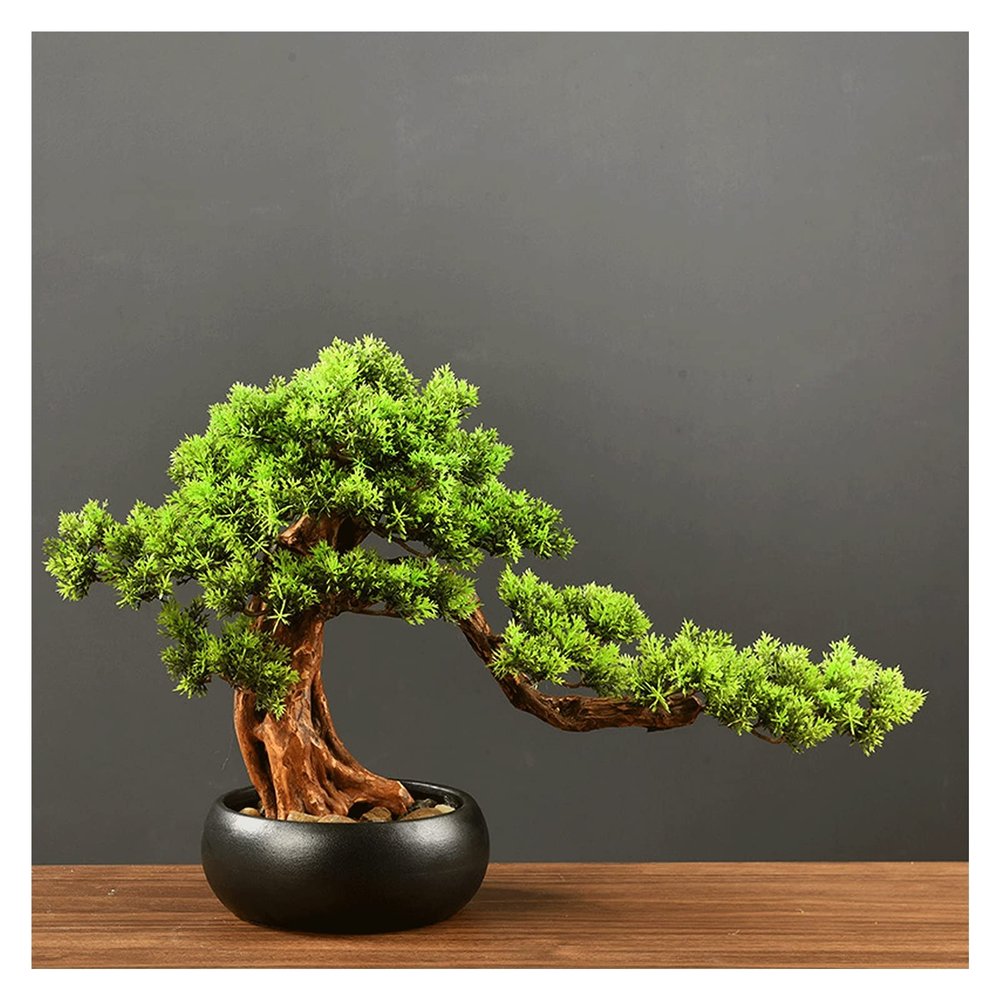 Fake Plants 13 Inches Tall Artificial Pine, A New Chinese Ornamental Fake Tree Potted, for Entrance Living Room Hotel Decorations Faux Plantswith Cleaning Brush Bonsai Tree