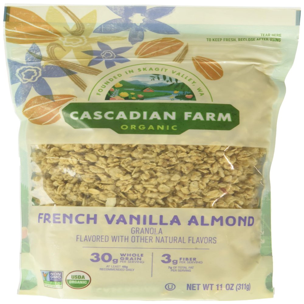 Cascadian Farm French Vanilla Almond Organic Granola, No Added Sugar, Non GMO, 11 Ounces (Pack Of 4)