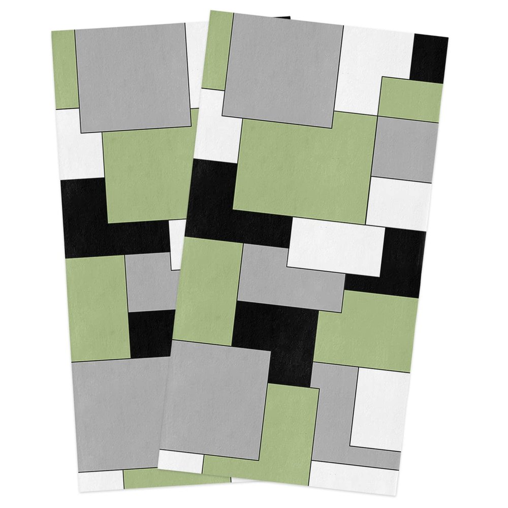 Savannan Kitchen Dish Cloths, Abstract Color Block Green Gray Black Modern Art Ultra Soft Absorbent Dish Towels for Drying Dishes Quick Drying Towels Dish Rags 2 Pack