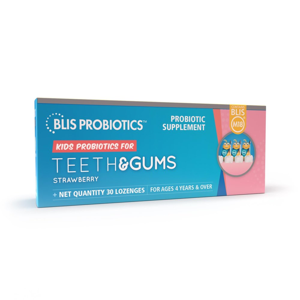 BLIS Kids Teeth & Gums Oral Probiotics, M18 Dental, 30 Strawberry Lozenges