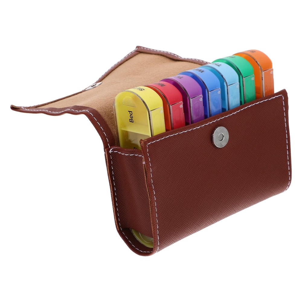 Healifty Weekly Pill Organizer Plastic Travel Medicine Reusable Case Portable Weekly Pill for Purse Medicine Holder with Leather Bag Compartments Holding