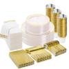 BESTVIP 350PCS Clear Gold Disposable Dinnerware Set for 50 Guests, Plastic Plates for Party, Wedding, Christmas, Include: 100 Plastic Plates, 50 Gold Silverware, 50 Cups, 50 Napkins view 1