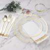 BESTVIP 350PCS Clear Gold Disposable Dinnerware Set for 50 Guests, Plastic Plates for Party, Wedding, Christmas, Include: 100 Plastic Plates, 50 Gold Silverware, 50 Cups, 50 Napkins view 2