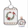 BOBOWUNY Christmas Bird Adult Bibs for Elder Women Men Eating, Red Board Poinsettia Wreath Waterproof & Washable Bibs for Eating Clothing Protector Dining Bibs for Crumb Catcher view 1